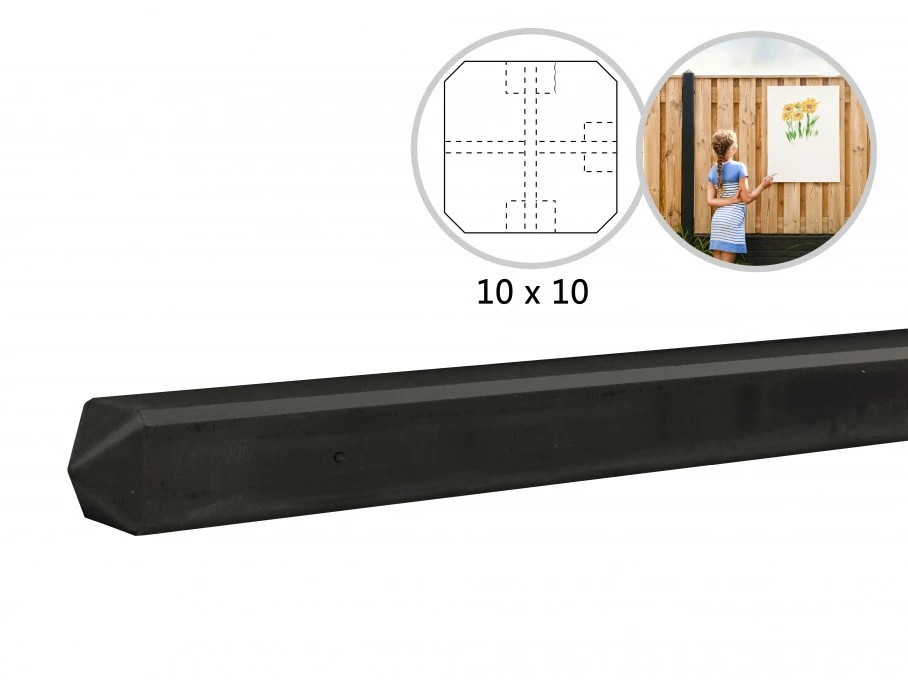 Beton T-paal 10 x 10 cm (100 x 100 mm) Glad Met Diamantkop Antraciet Gecoat - Lengte 275 cm - Afbeelding 3